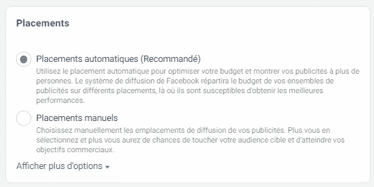 Emplacement publicité Facebook