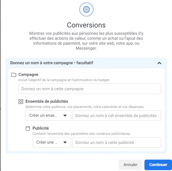Objectif conversion Facebook Ads